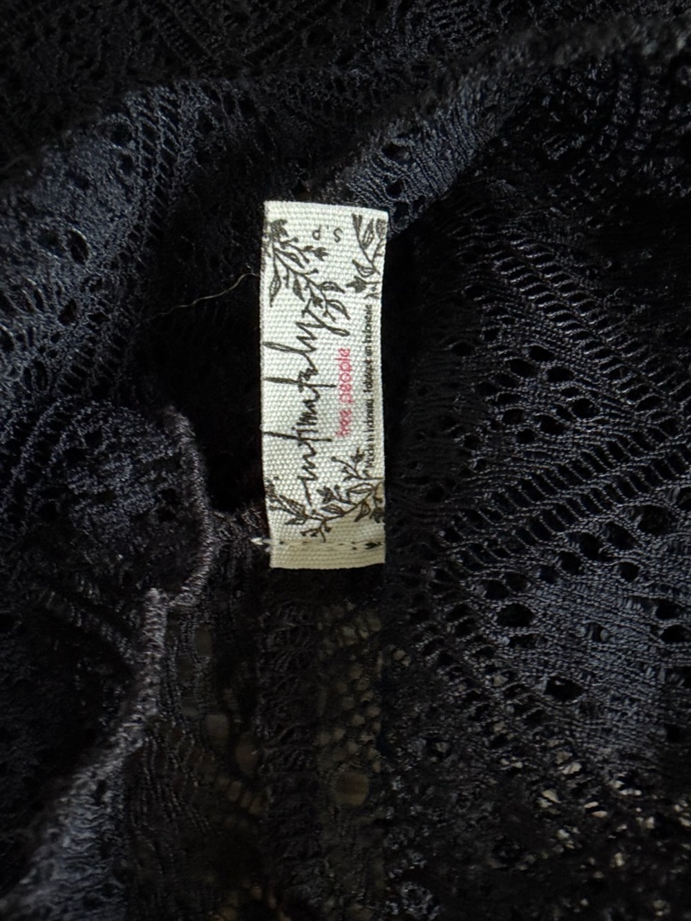 Black Lace Top with Delicate Floral Tag - Picture 4 of 4